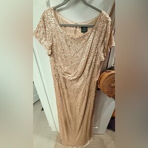 Adrianna Papell Sequin floor length Dress in Gold